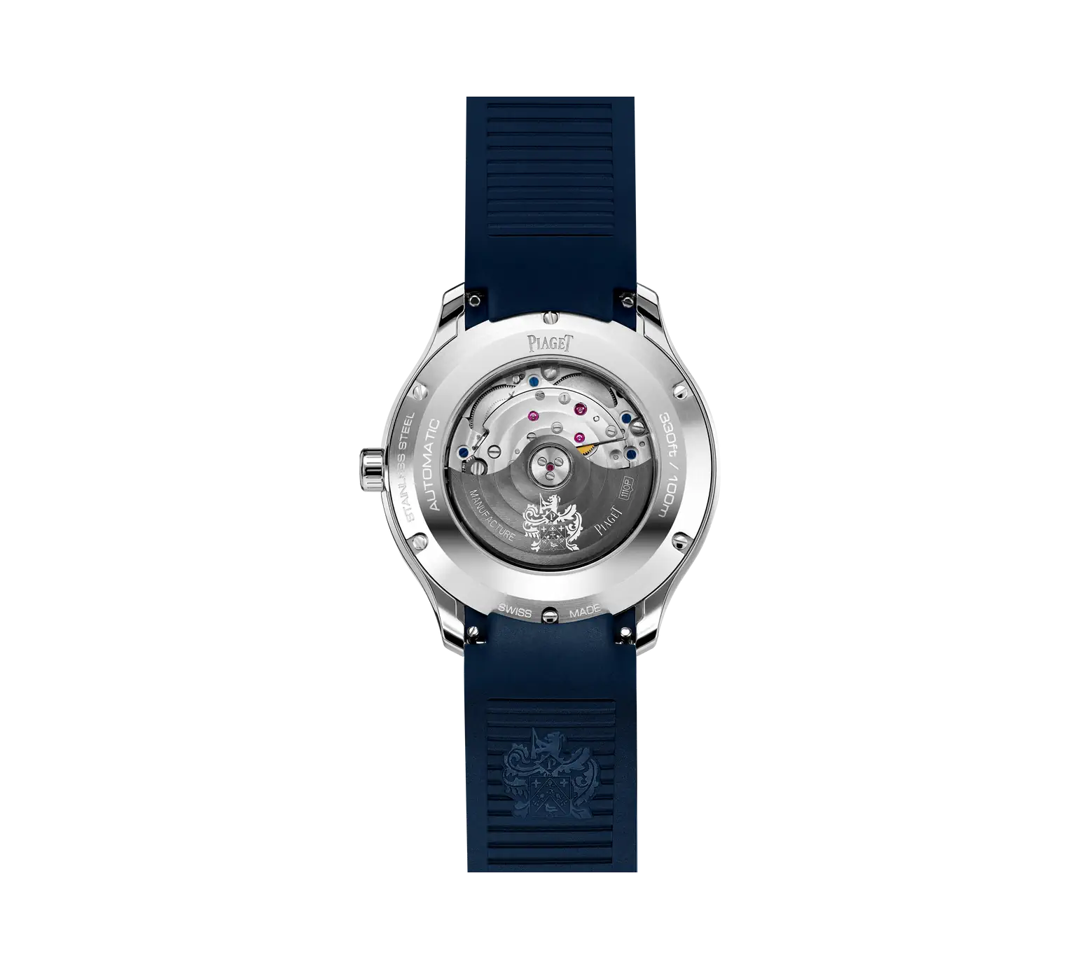 Back View Of Piaget Polo Signature Date Watch With Rubber Strap.