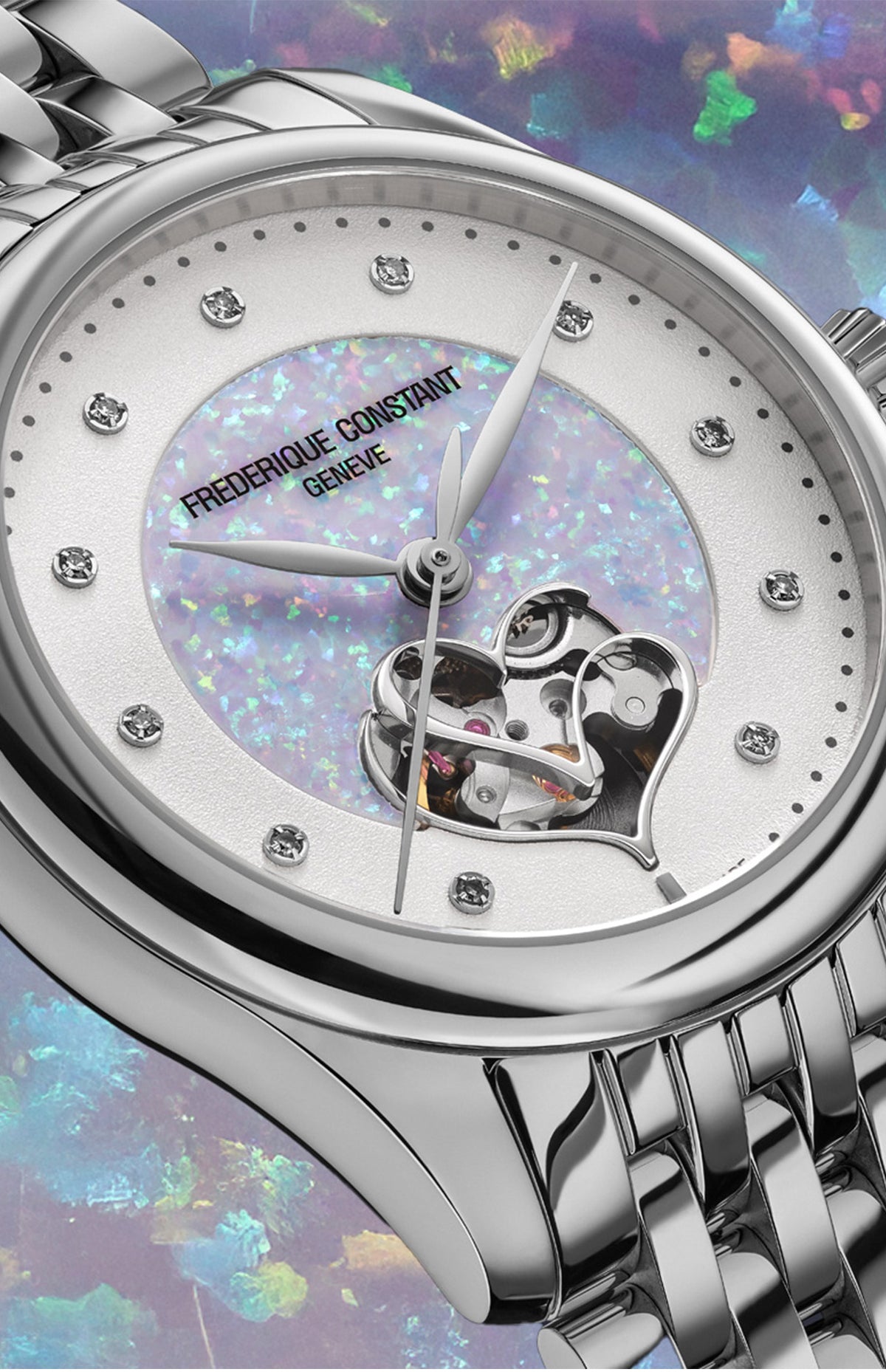 Frederique Constant Classics Ladies Double Heart Beat Light Blue Opal 36mm FC313OBD3B6B product shot dial closeup