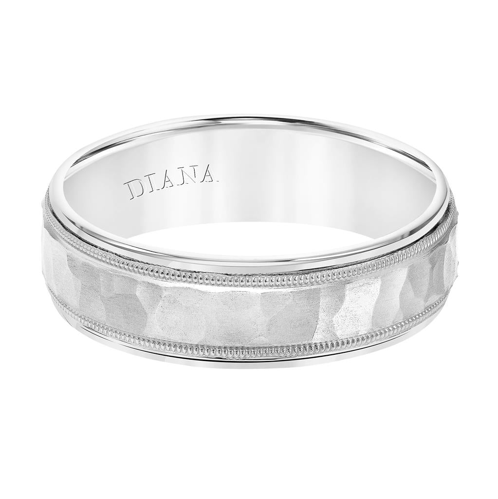 Comfort Fit Wedding Band with hammer finish and milgrain detail -White