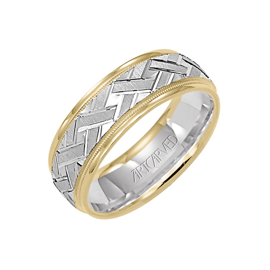 Low Dome Round Edge Carved 7MM Wedding Band