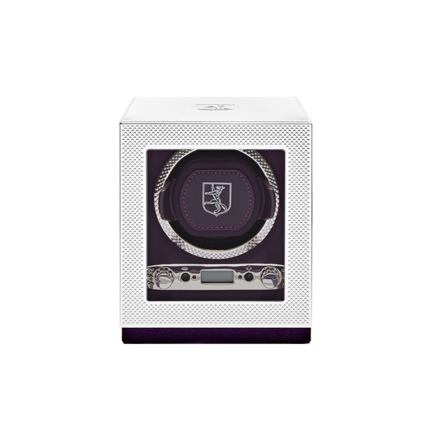 Front View Of Wolf Silver Single Watch Winder SIlver pattern.