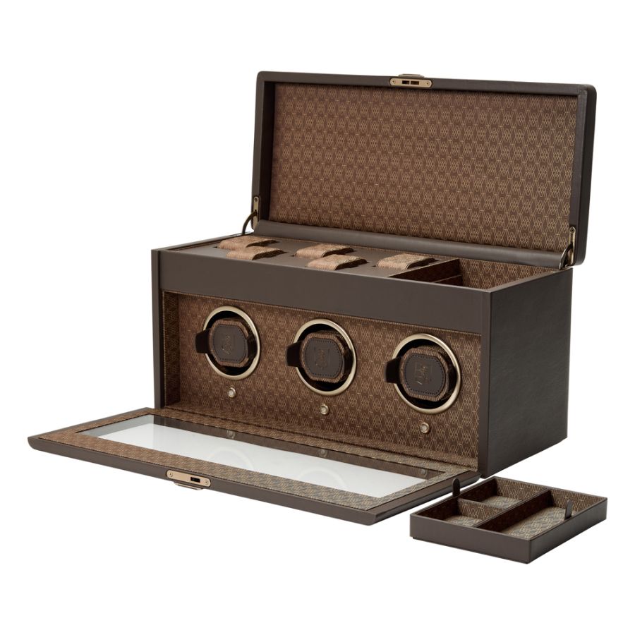 Open Side View of Wolf 1834 Earth Triple Watch Winder 190506