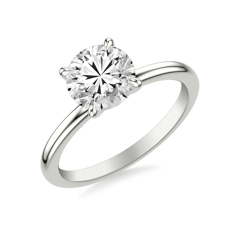 Tilted View Of Round Classic Solitaire Engagement Ring.