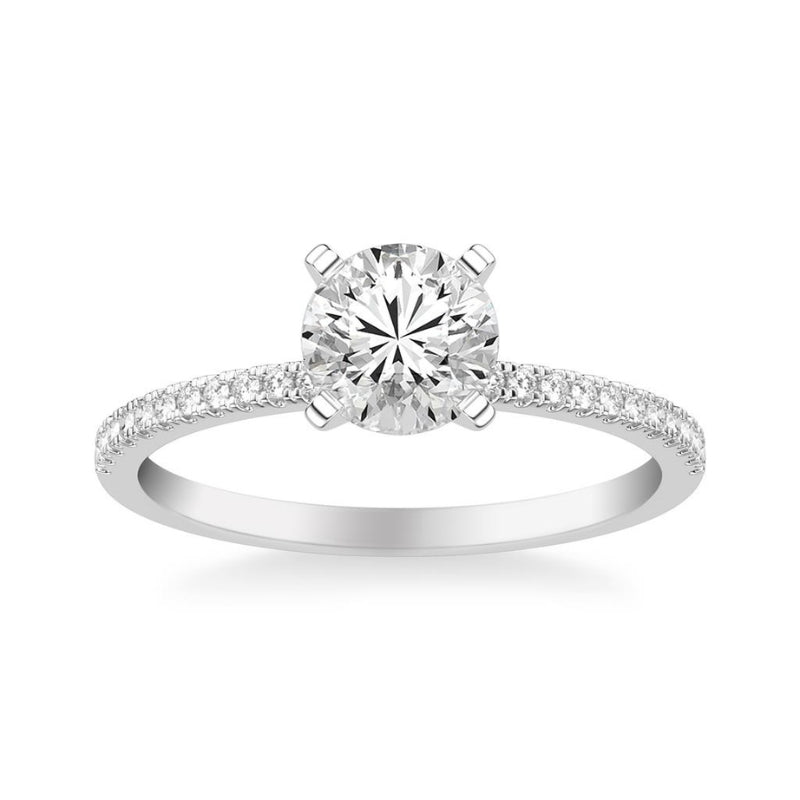 Front View Of Round Classic Solitaire Engagement Ring with Diamond Shank.