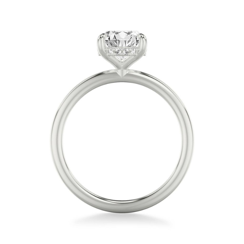 Side View Of Oval Classic Solitaire Engagement Ring Diamond Hidden Halo.