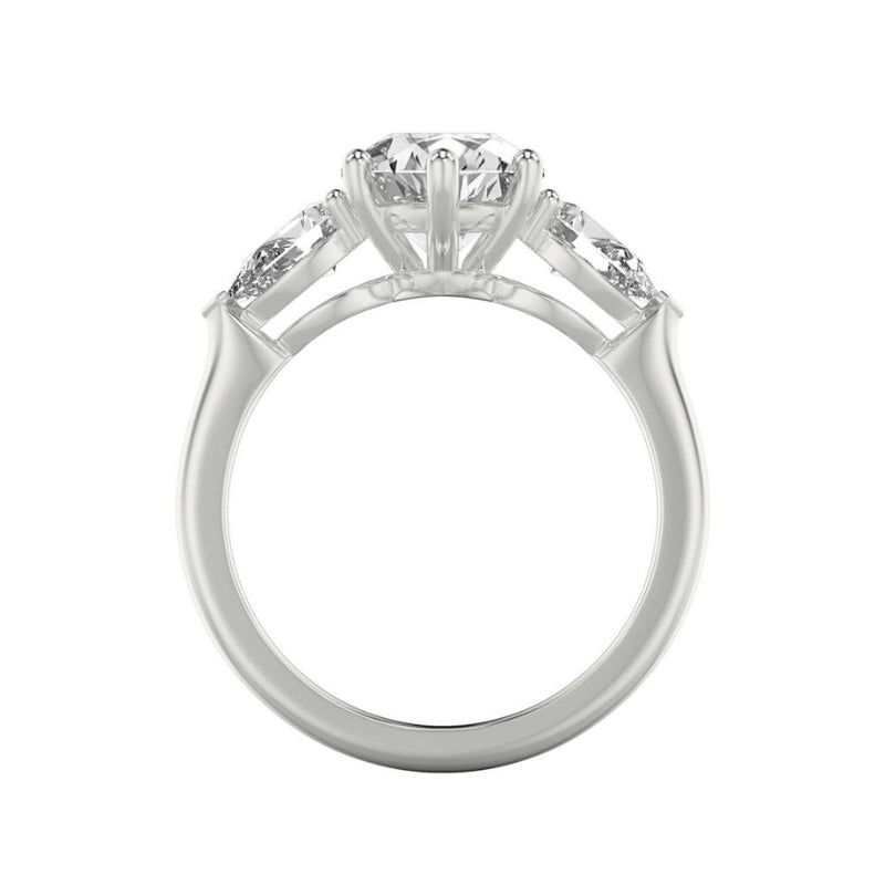 Side View Of Pear Three-Stone Engagement Ring with 1/2 CTW Pear Sides.