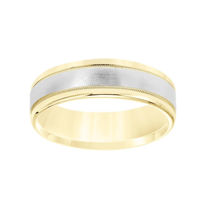 Front View Of Flat Round Edge Carved Wedding Band.