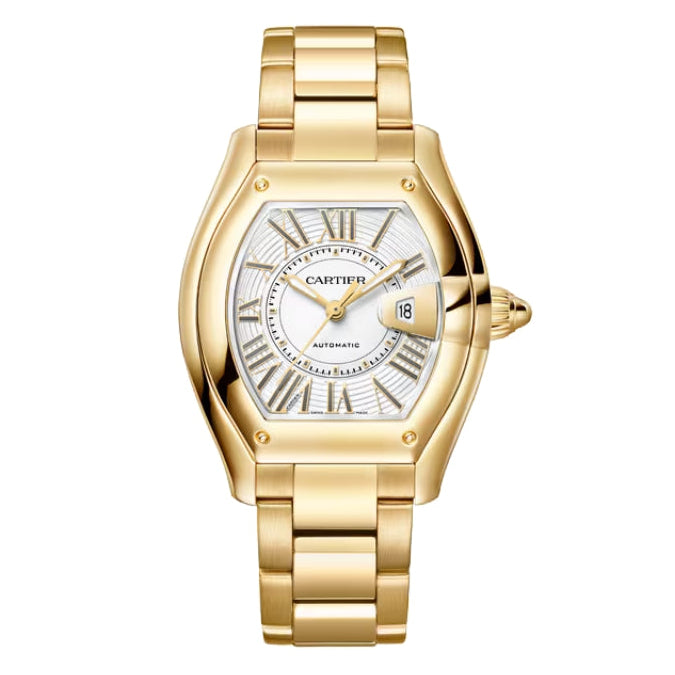 Front View of Cartier Roadster Yellow Gold Watch With Matching Bracelet.