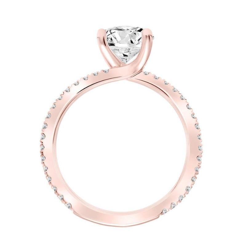 Front View Of Classic Diamond Engagement Ring with Diamond Shank.