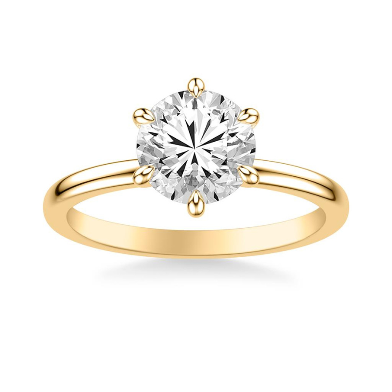 Front View Of Round Classic Six Prong Solitaire Hidden Halo Engagement Ring.