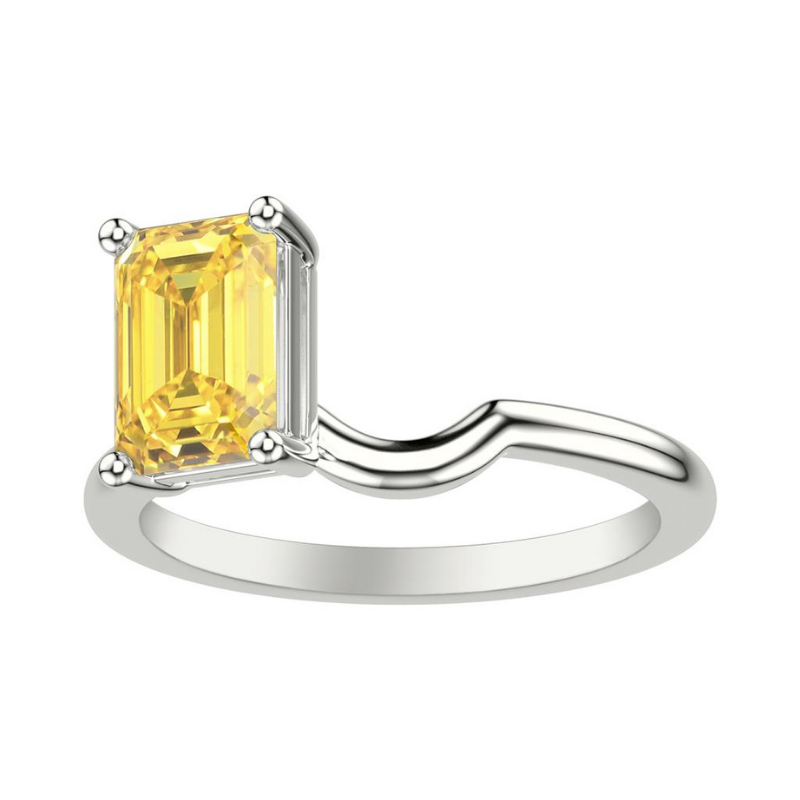 Front View Of Emerald Lab Grown Yellow Diamond Toi Et Moi Ring Enhancer Ring.