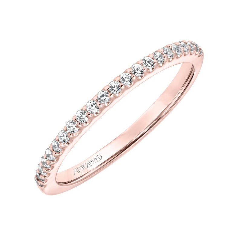 SIise Tilted View Of Classic Halo Diamond Wedding Band.