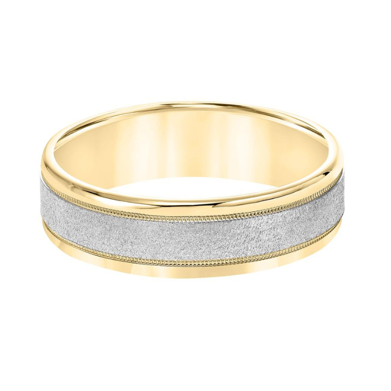 Full View Of Low Dome Round Edge Carved Wedding Band.