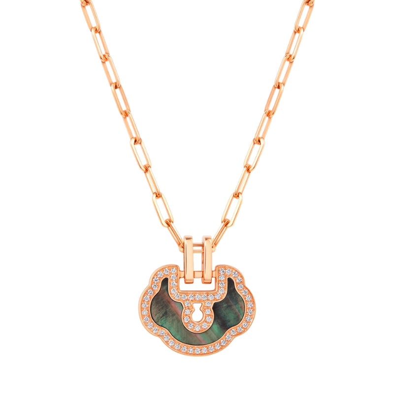 Qeelin Yu Yi medium necklace 18K rose gold set with blackdiamonds YLN30ABRGBM