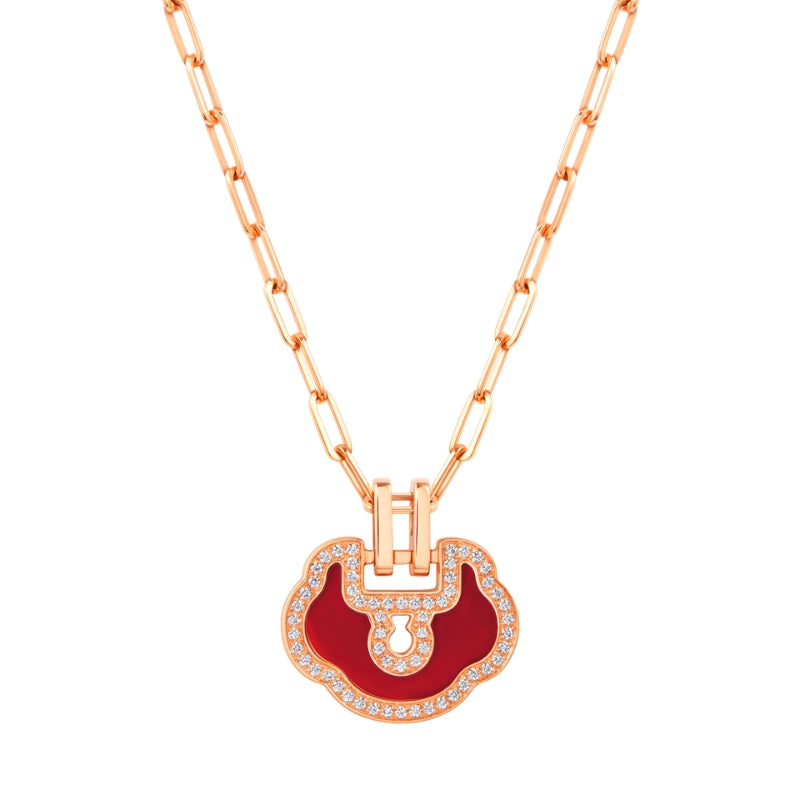 Qeelin Yu Yi medium necklace 18K rose gold set with red agate diamonds YLN30ABRGRA