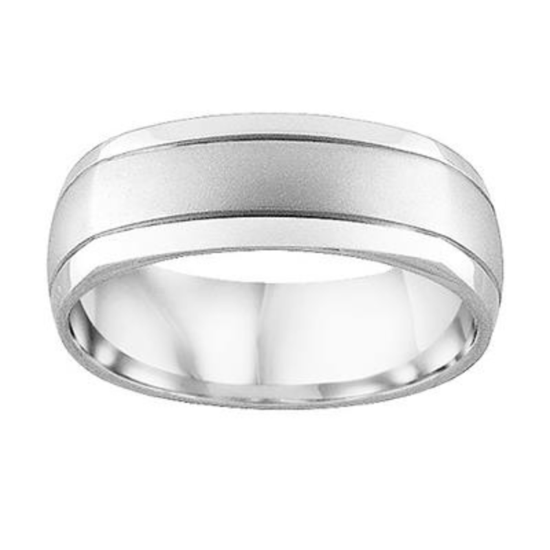 Front View Of Square Flat Edge Carved Wedding Band.