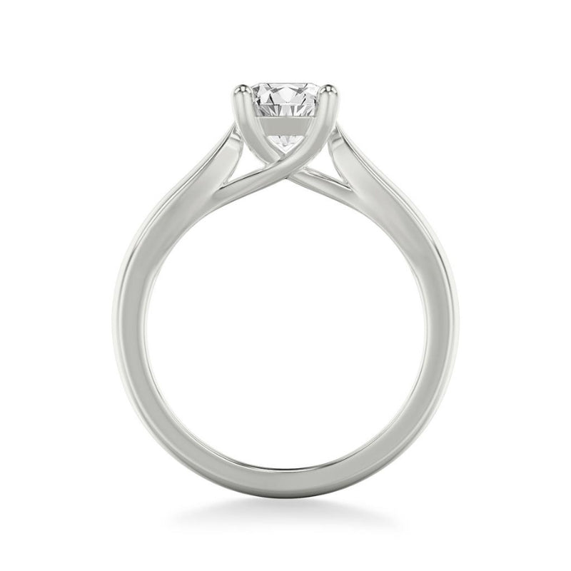 Side View Of Round Classic Solitaire Engagement Ring with Trellis Setting.