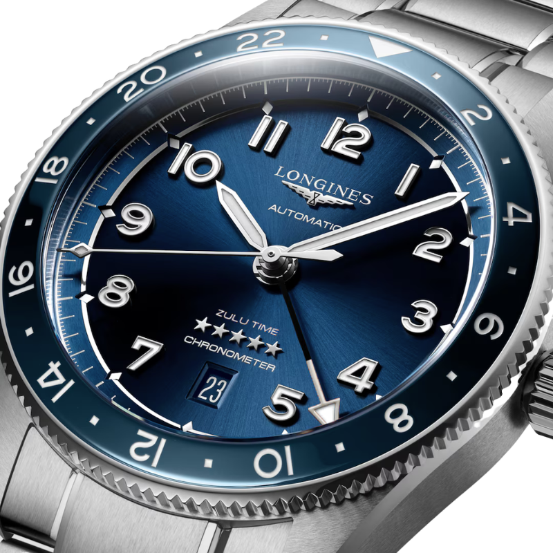 Front Side Close View of Longines Spirit Zulu Time 42mm.