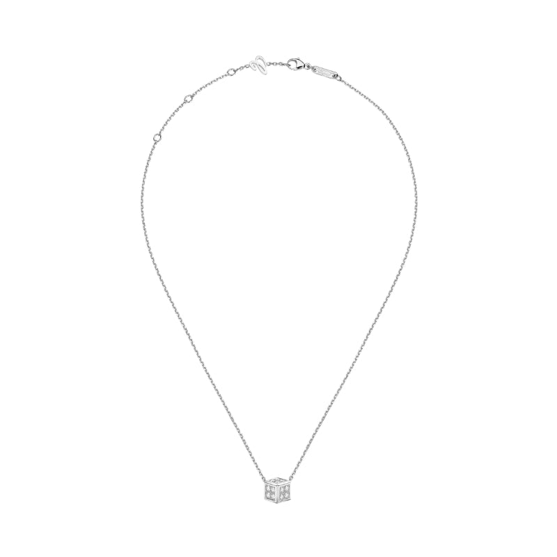 Full View Of Chopard Ice Cube Be Cube Pendant, ethical white gold, diamonds.