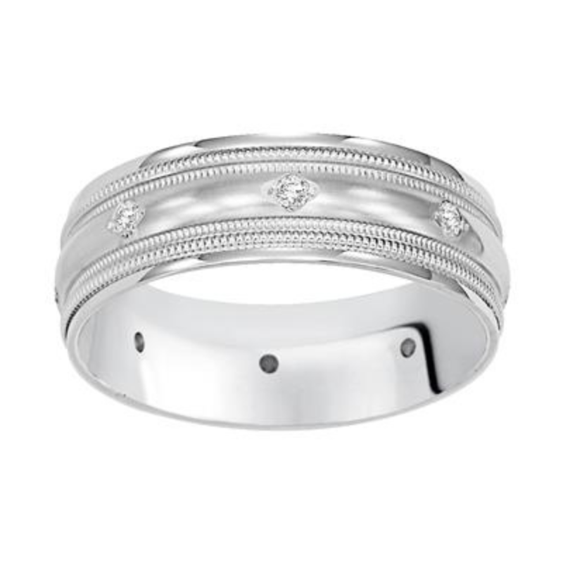 Front View Of Low Dome Round Edge Diamond Wedding Band.