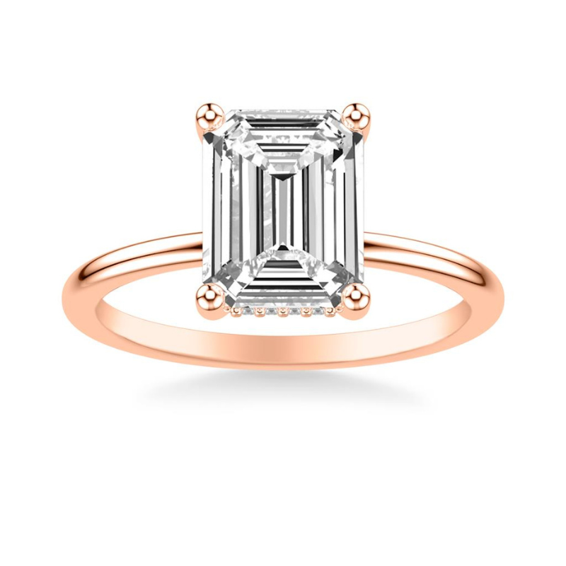Front View Of Emerald Engagement Ring with Hidden Halo.