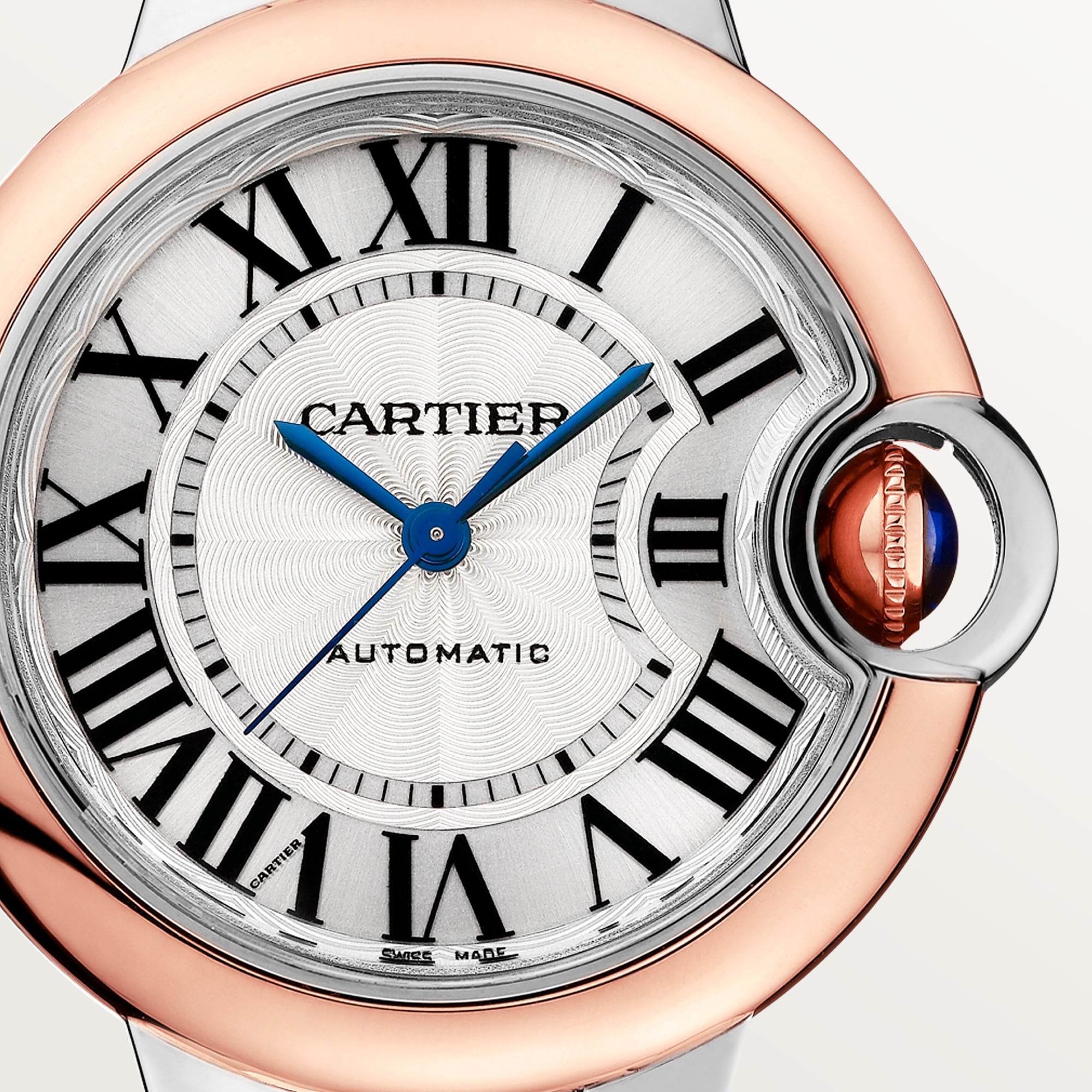 Dial View of Cartier Ballon Bleu Steel & Gold 33mm W2BB0032
