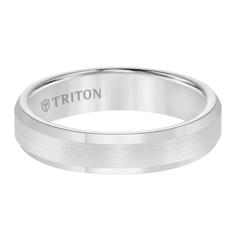 Front View Of Bevel Edge Bright Finish Classic Wedding Band.
