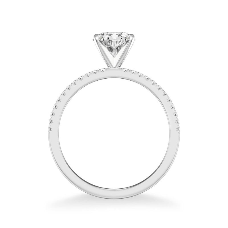 Side View Of Round Classic Solitaire Engagement Ring with Diamond Shank.
