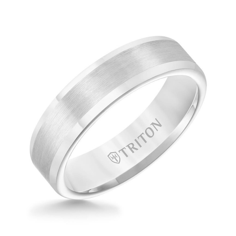 Tilted View Of Roll Edge Satin Finish Classic Wedding Band.