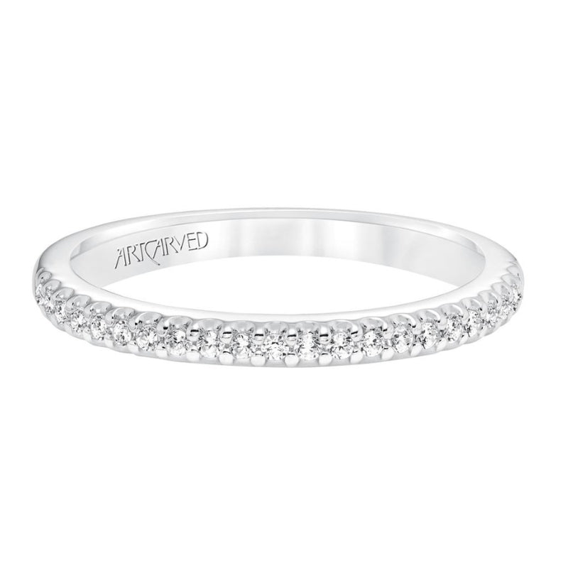 Front View Of Classic Halo Diamond Wedding Band.
