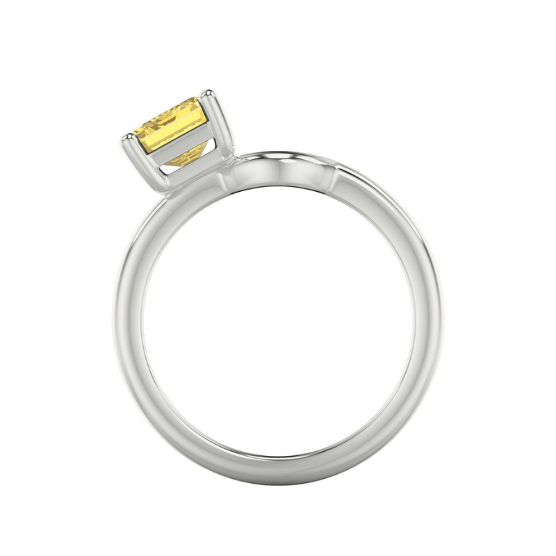 Side View Of Emerald Lab Grown Yellow Diamond Toi Et Moi Ring Enhancer Ring.