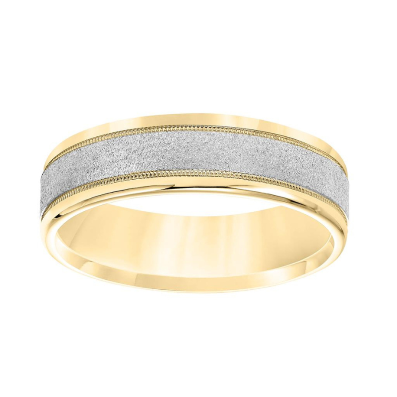 Front View Of Low Dome Round Edge Carved Wedding Band.