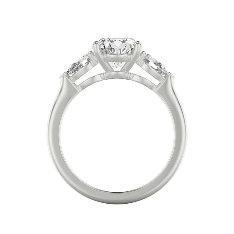 Side View Of Oval Three-Stone Engagement Ring with 1/2 CTW Pear Sides.