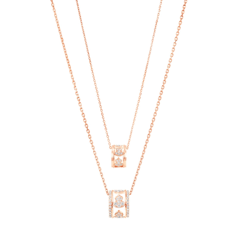 Double View Of Qeelin Wulu Eternity large necklace 18K rose gold set with diamonds