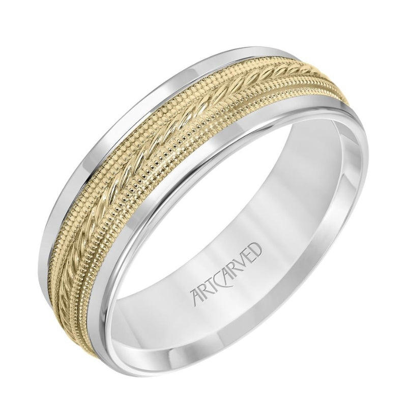 Flat Round Edge Carved Wedding Band