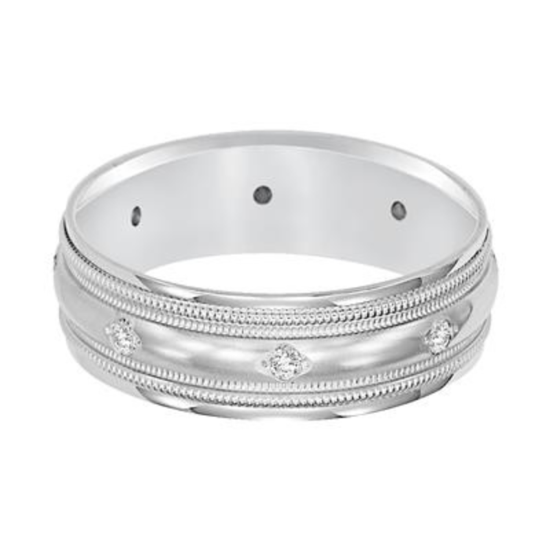 Full View Of Low Dome Round Edge Diamond Wedding Band.