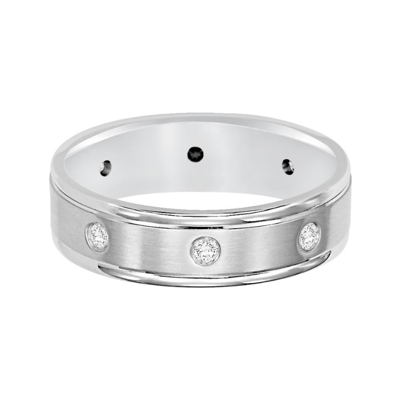 Full View Of Flat Round Edge Carved Wedding Band.