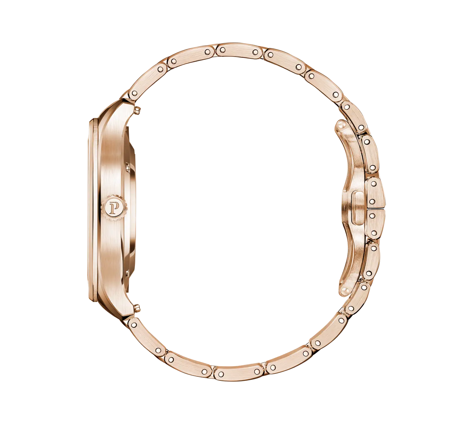Side View Of Piaget Polo Signature Date Watch Rose Gold.