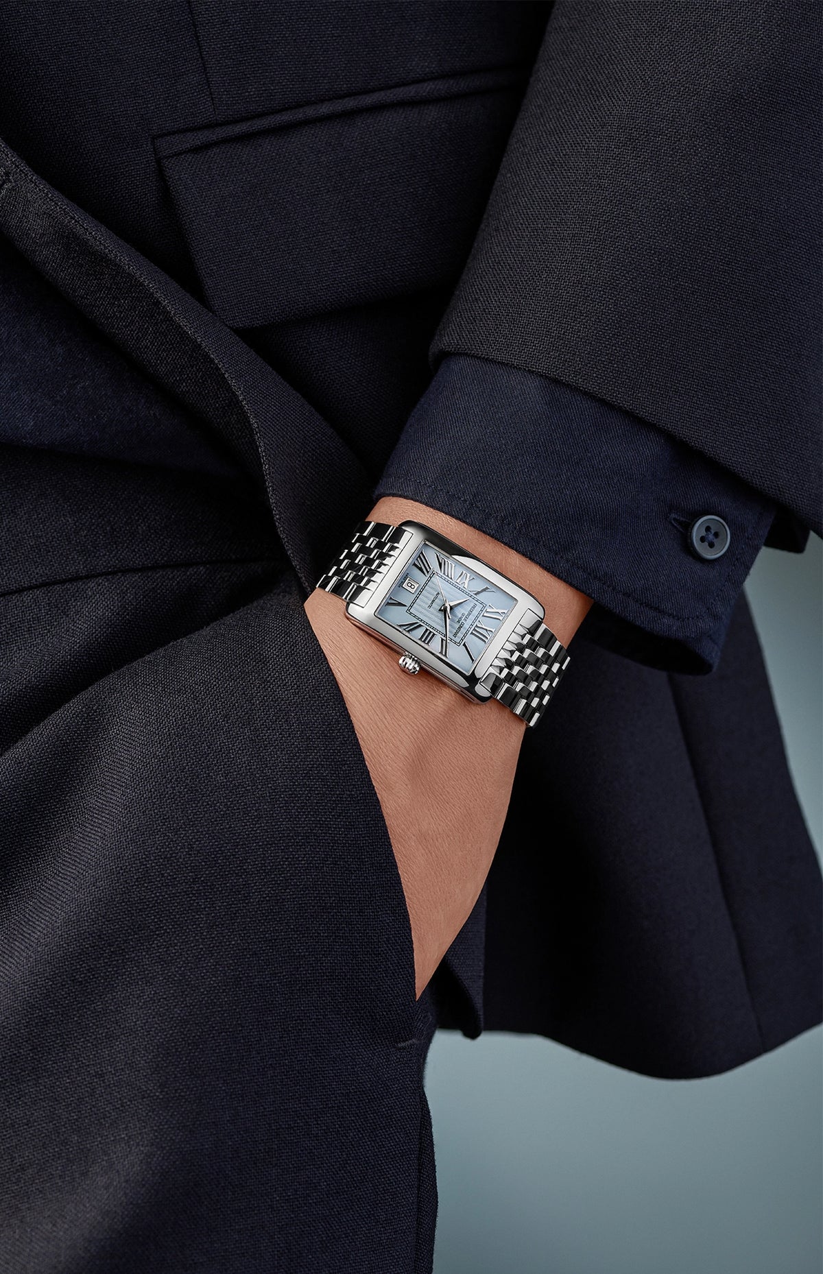 Frederique Constant Classics Carree Automatic Light Blue 42mm FC303RLB4C6B model wrist shot 2