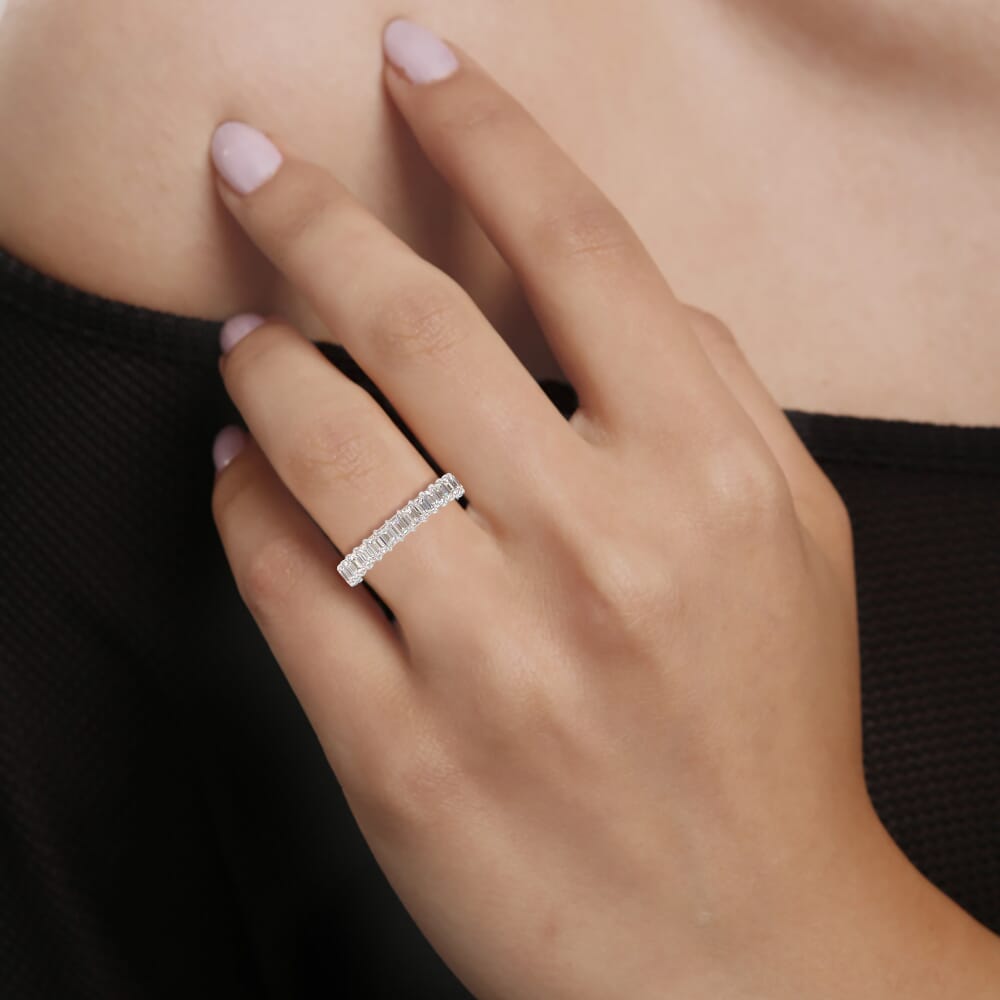 Gallery Set Emerald Cut Diamond Eternity Band 0.08ct each