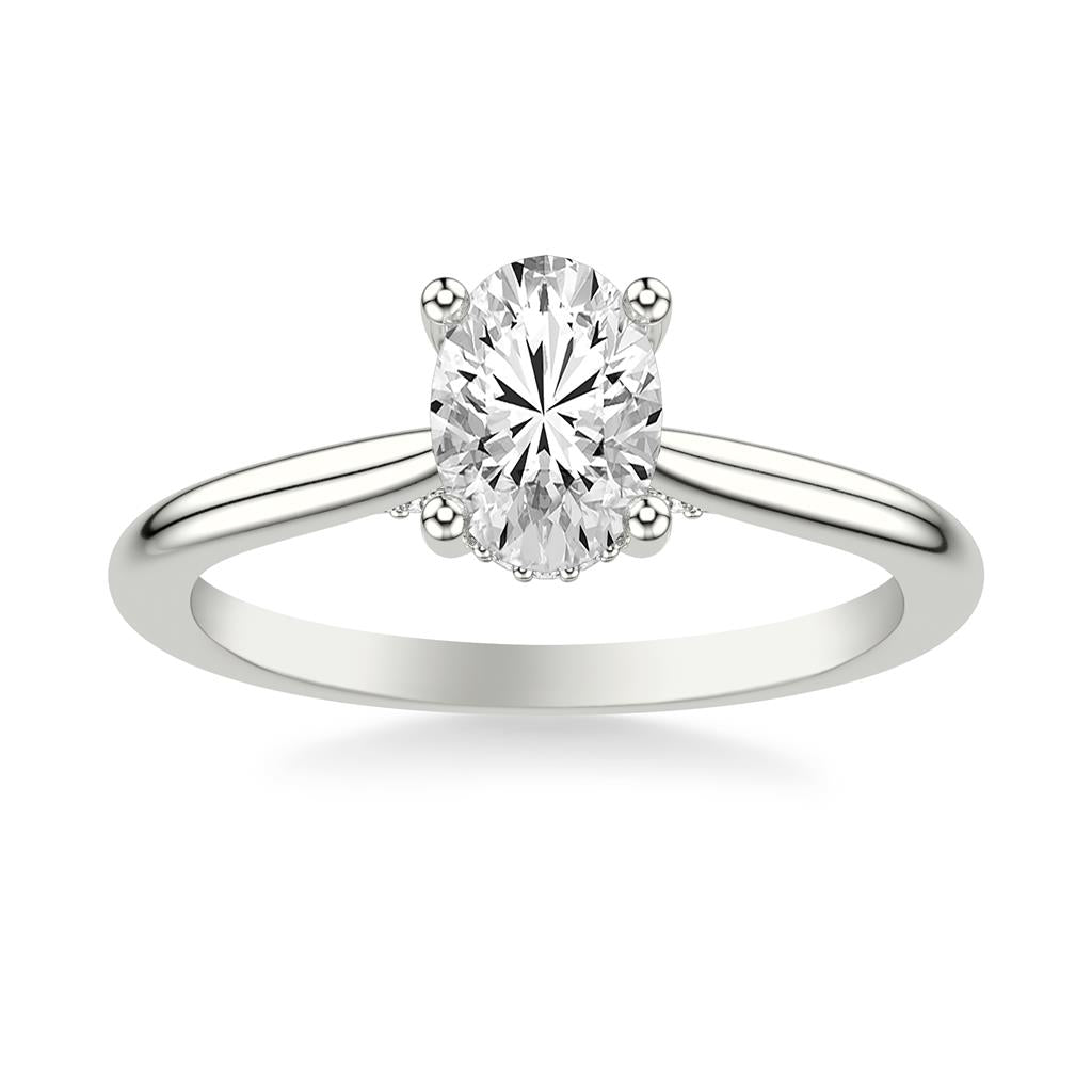 Oval Diamond Solitaire Engagement Ring with Diamond Accented Basket and Bridge