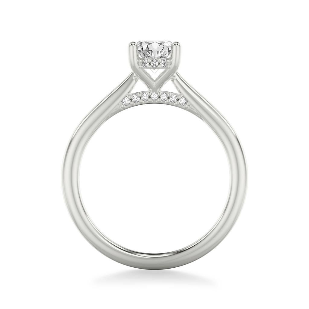 Side View of Diamond Solitaire Engagement Ring with Diamond Accented Basket and Bridge Side View