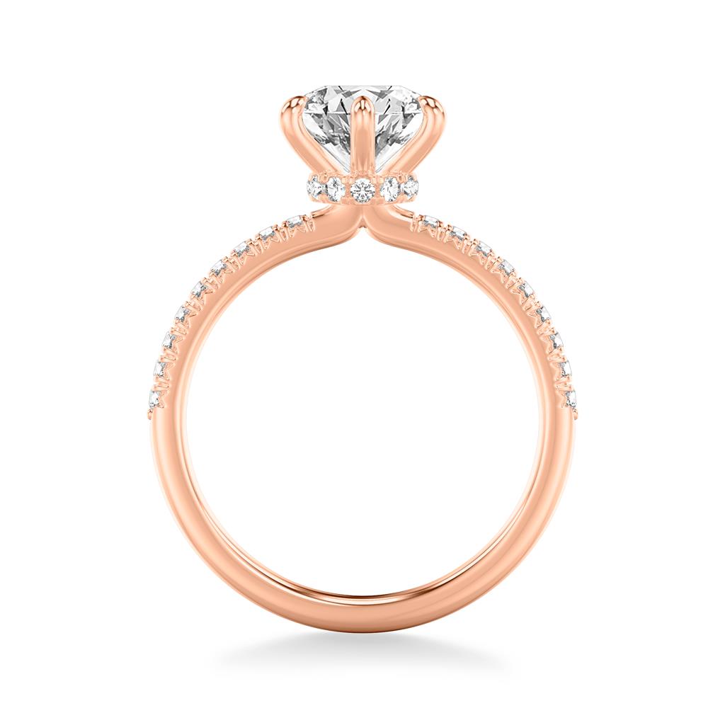 Classic Diamond Six Prong Engagement Ring with Diamond Collar and Round Diamond Shank in Rose Gold