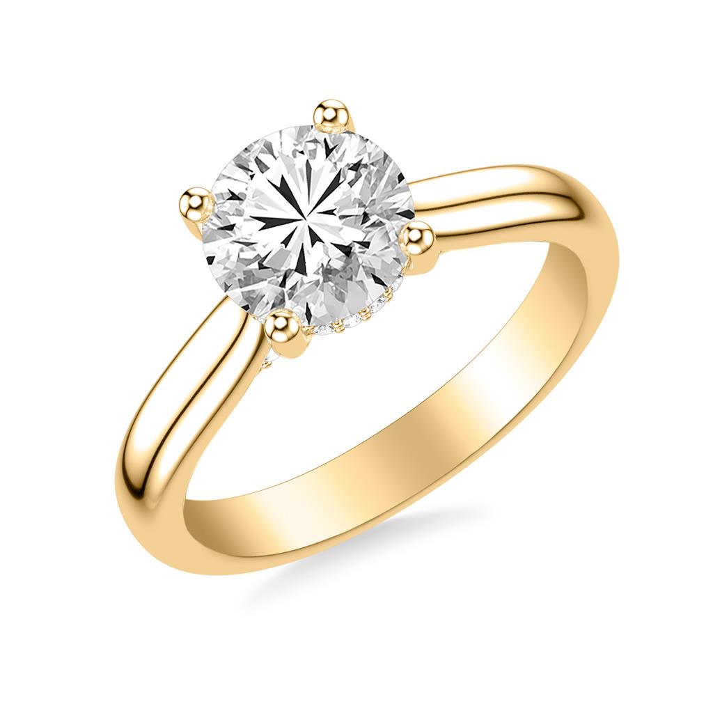 Classic Solitaire Engagement Ring with Hidden Halo and Diamond Bridge in Yellow Gold