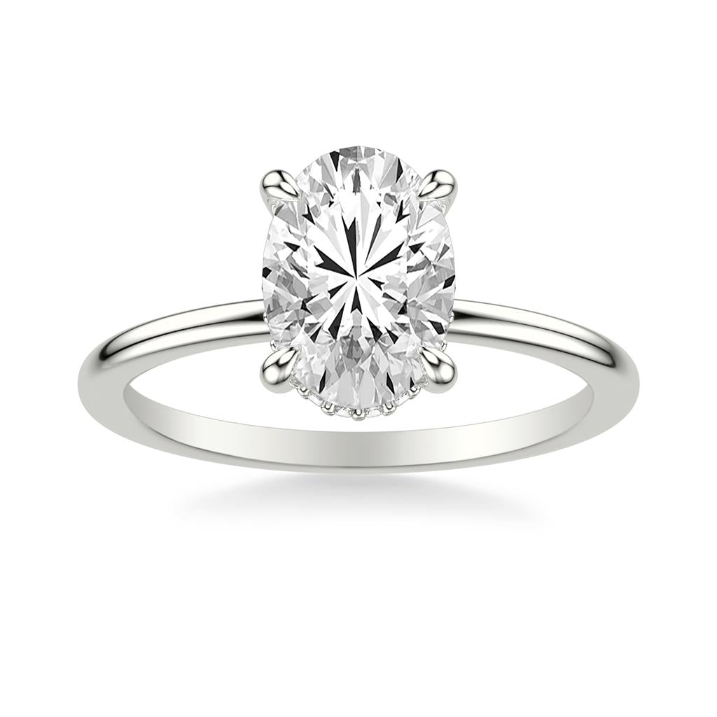 Classic Solitaire Engagement Ring with Hidden Halo and Claw Prongs with Polished Shank