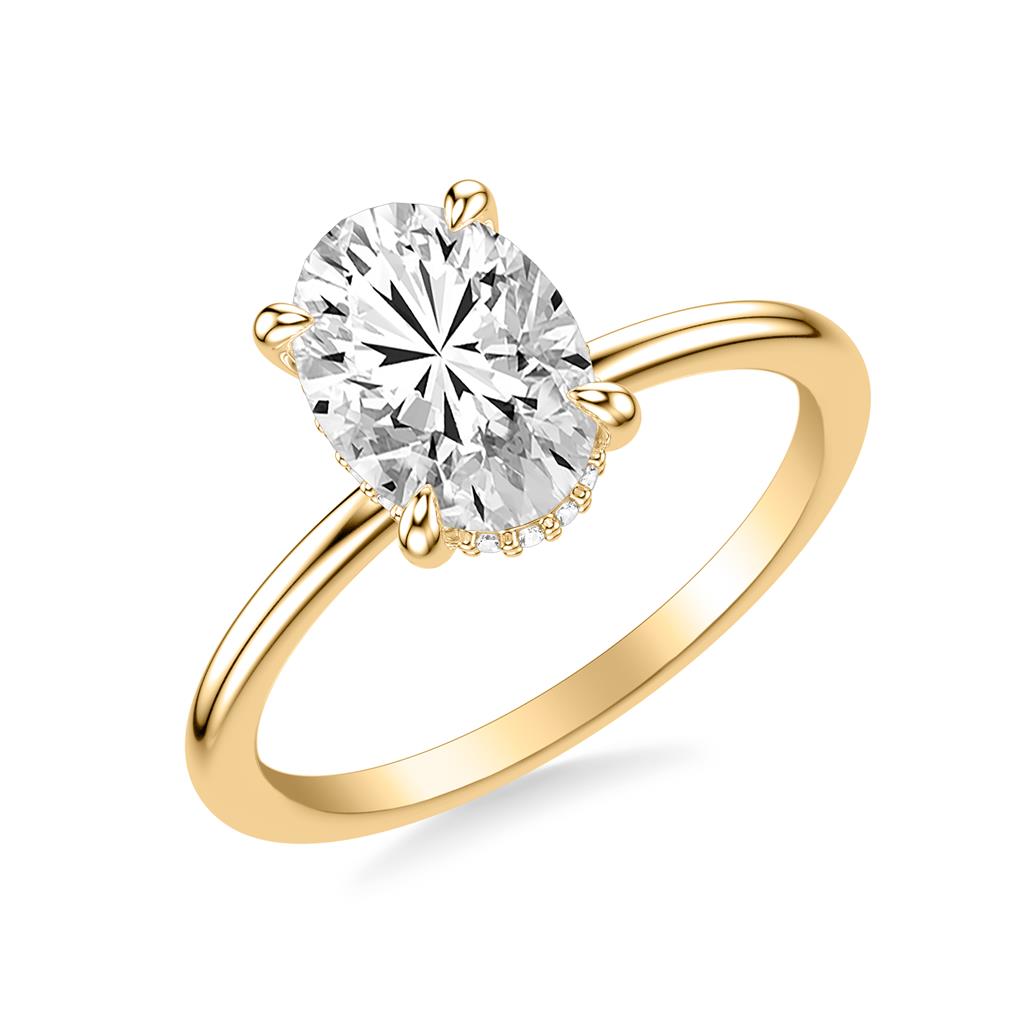 Classic Solitaire Engagement Ring with Hidden Halo and Claw Prongs with Polished Shank