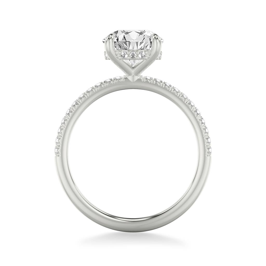 White Gold Classic Engagement Ring with Hidden Halo and Claw Prongs with Diamond Shank