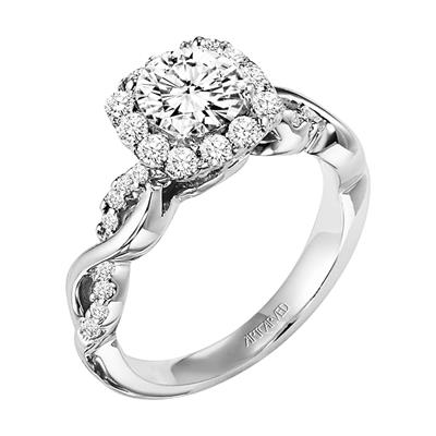 Curved View of Contemporary Twist Halo Engagement Ring 31-V320-E