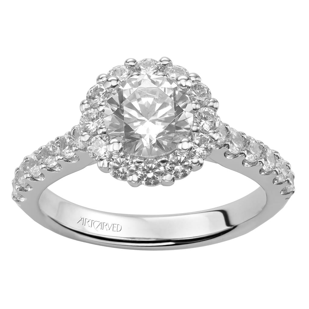 Front VIew Of Classic Halo Engagement Ring.