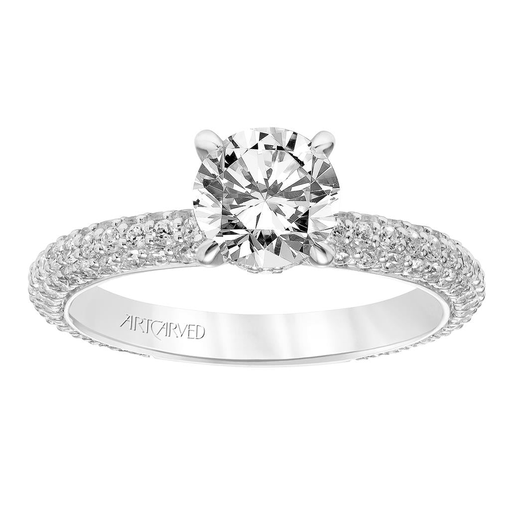 Front View Of Classic Pave Diamond Engagement Ring.